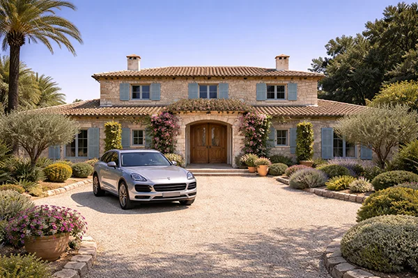 belle voiture garée devant la porte d