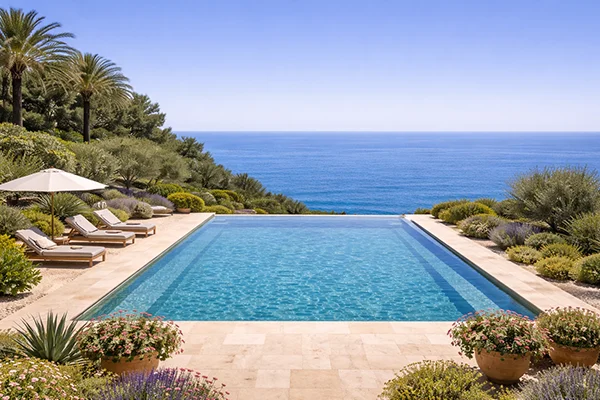 piscine donnant sur la mer montrant l